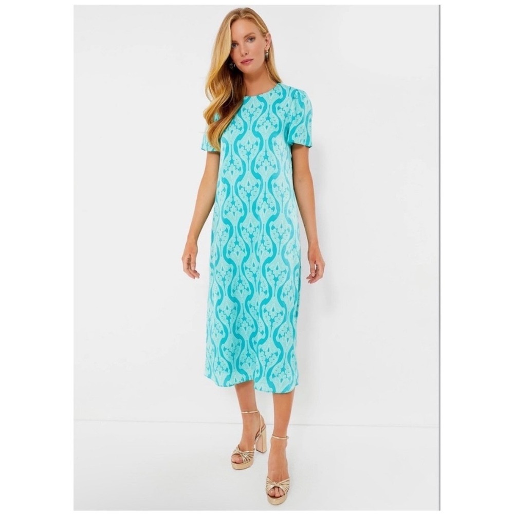 Tuckernuck x Hyacinth House Turquoise Print Farah Maxi Dress Short Sleeve 2X